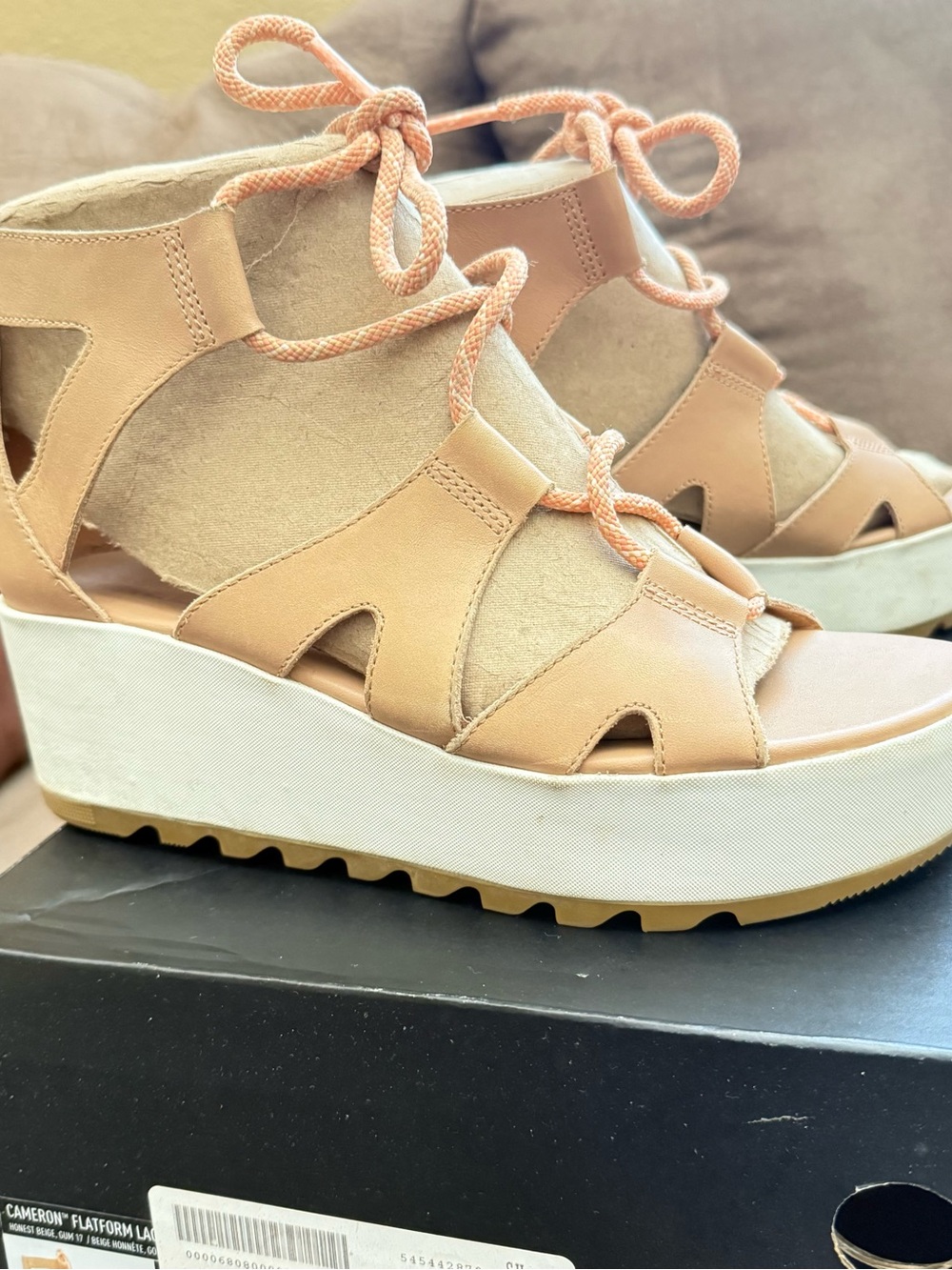 Sorel Tan Lace-Up Gladiator Platform Wedge Sandals